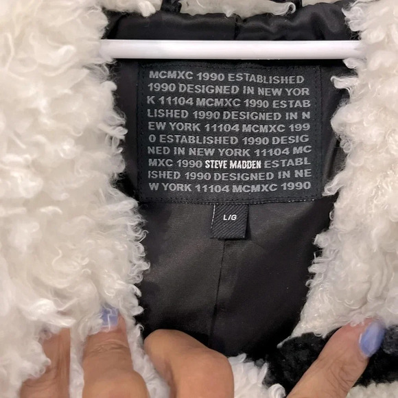 Steve Madden Black and White Plaid Sherpa Hooded Jacket US Large, worn once - Picture 11 of 15